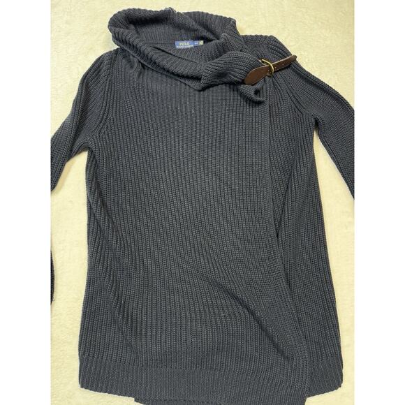 Polo Ralph Lauren Cardigan Sweater Womens Small Hunter Navy Blue W/leather Clasp - Picture 4 of 9